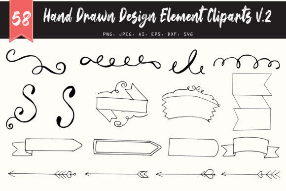 50 Handmade Design Element Cliparts V2 for Graphics and Illustrations