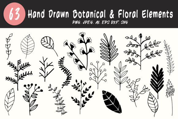 60 Botanical Floral Elements for Graphics and Illustrations
