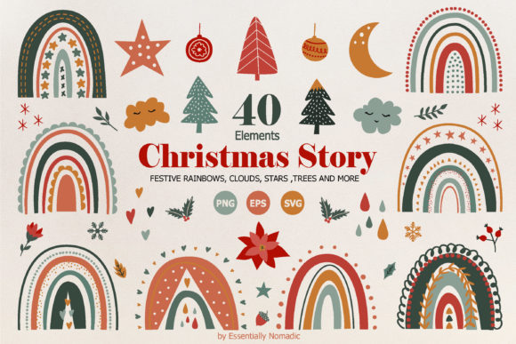 Christmas Rainbow Clipart Set for Graphic Design Projects