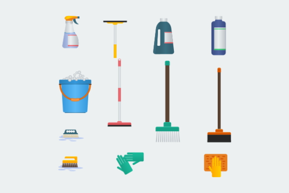 Cleaning Tools Illustration Icons Set - Graphics for Web Elements
