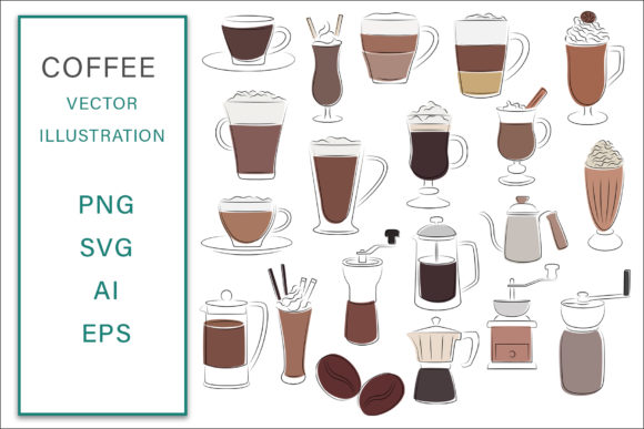 Coffee Line Art Color Illustration for Graphic Design Projects