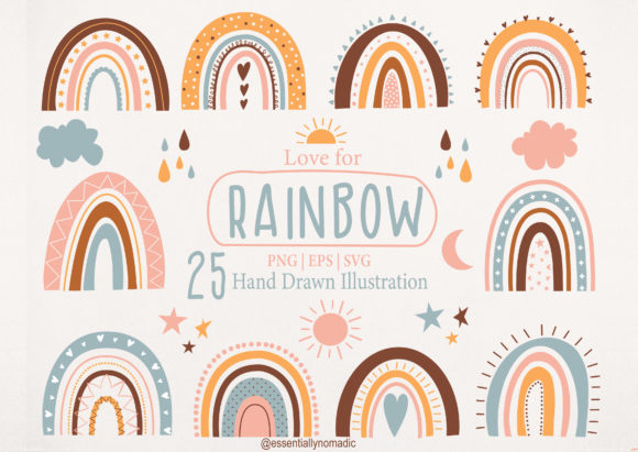 Cute Rainbow Clipart Files for Branding and Packaging