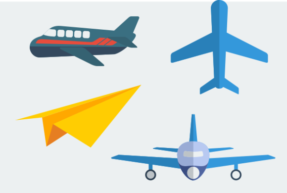 Flat Style Aeroplane Illustration Icons for Graphics and Web Elements