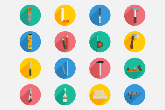 Flat Style Carpentry Equipment Icons Set for Web Elements and Graphics