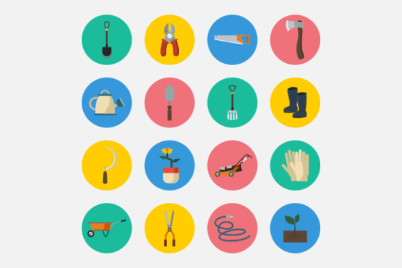 Flat Style Gardening Equipment Icons Set for Web Elements and Graphics