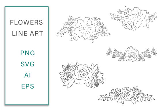 Flowers Lineart Clip Art for Graphics and Freebies