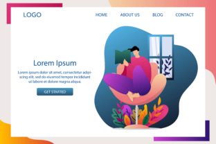 Landing Page Reading Book Stay Home Graphics for Web Elements