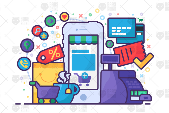 Online Mobile Business Illustration for Branding and Packaging