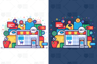 Online Sale in Shop Concept Graphics for Local Branding