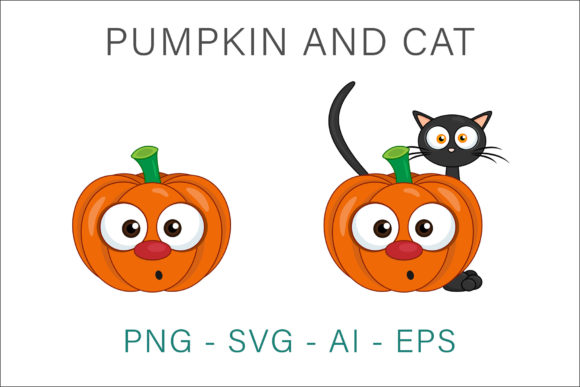 Pumpkin and Cat Vector Illustration for Crafting and Freebies