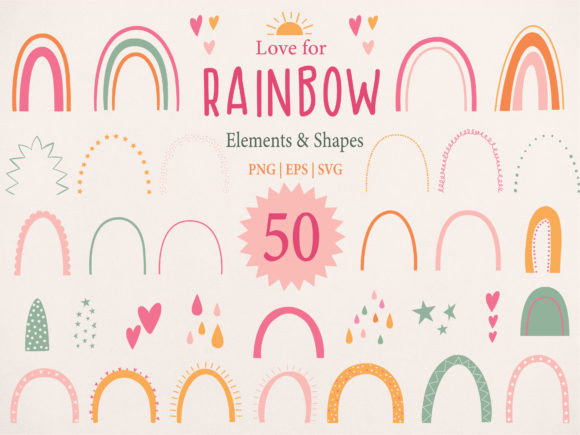 Rainbow Individual Elements Clipart for Graphics and Illustrations