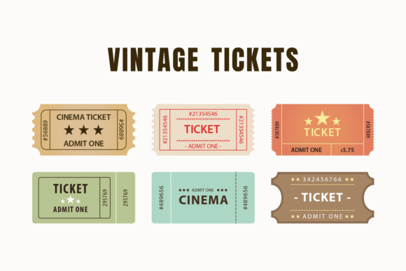 Retro Vintage Tickers Clipart Set for Crafts and Graphics