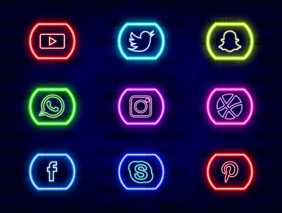 Social Media Neon Icons Vector Set 02 Graphics
