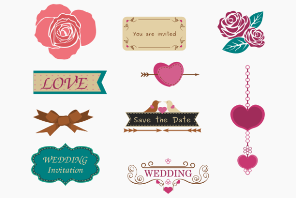 Wedding Ornaments Icons Set for Web Elements and Graphics